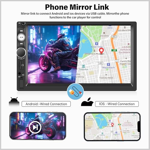 Double Din A-pple CarPlay Car Stereo with Carplay Android Auto,Bluetooth,7" HD Touchscreen 2 Din Car Radio Car Multimedia MP5 Player AUX/USB/TF Card Input Mirror Link,FM,SWC+12 LEDs-Backup Cam Mic USB - style: Model 1