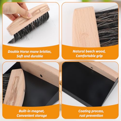 Small Dustpan and Brush Set with Wooden Handle,Mini Metal Crumb Sweeper for Countertops,Desk,Pet Hair,Car,Portable Cleaning Tools for Kitchen,Camping,Sofa (Black) - color: Black