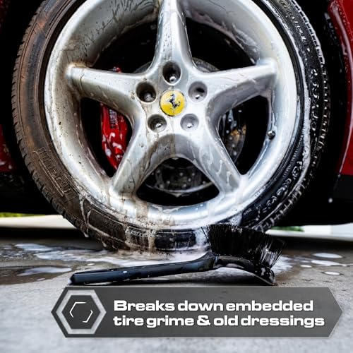 Blackline Stiff Bristle Tire Brush - Heavy Duty Car Detailing Tool for Tires - High-Performance Deep Cleaning Brush - Ideal for Tough Dirt & Grime Removal - Premium Auto Care Accessory