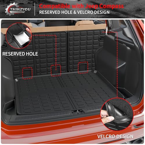 Cargo Mat Compatible with 2017-2025 2026 Jeep Compass Trunk Mat Cargo Liner TPE All Weather Back Seat Cover Protector 2024 Compass Accessories (Trunk Mat+Backrest Mats) - style: For Jeep Compass | 2017-2026