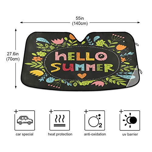 Hello Summer With Flowers Car Windshield Sun Shade Blocks UV Rays Sun Visor Protector Foldable Sun Reflector to Keep Your Vehicle Cool - color: Hello Summer