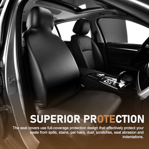 Car Seat Cover Protector, Waterproof Full-Coverage Vehicle Backrest Protector, PU Elastic Leather Perfectly Fitted Front Seat, Universal for Most SUVs, Trucks, Cars (Black)