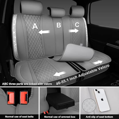 CAR PASS Gray Leather Bling Car Seat Covers Full Set, Luxury Microfiber Nappa PU Cushioned, Waterproof Anti-Slip Universal Fit for Auto SUV Sedan Sparkly Glitter Shining Rhinestone, Gray Diamond - color: Gray Diamond, size: Full Set