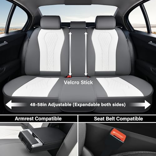Coverado Rear Seat Covers, White Car Seat Cover, Back Seat Cover, 3-Pieces Luxury Car Seat Cushion, Leather Seat Cover Seat Protector Universal Fit Most Cars - color: White, size: Back Seat Cover