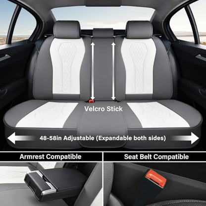 Coverado Rear Seat Covers, White Car Seat Cover, Back Seat Cover, 3-Pieces Luxury Car Seat Cushion, Leather Seat Cover Seat Protector Universal Fit Most Cars - color: White, size: Back Seat Cover