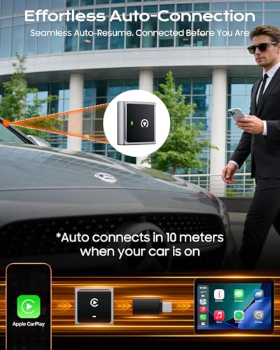 2026 Wireless CarPlay Adapter for Apple Only, Upgrade Mini Aluminium Car Play Adapter Converts Wired to Wireless CarPlay for iPhone, Plug & Play, Auto Connect Fast and Stable, with USB-C, Grey - color: Gray