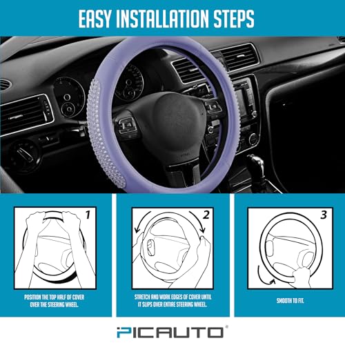 PIC AUTO Steering Wheel Cover, Glitter Gel Particles & Purple Luxury Leather Car Steering Cover, Universal Fit 14.5"-15.5" Anti-Slip Car Wheels Cover for Girls & Women - color: Purple