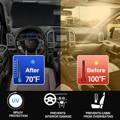 Front Windshield Sunshade fit for F150 2015-2020 UV Ray Reflector Foldable Car Shade Automotive Windshield Sunshades Ford F150 Accessories Windshield Sun Shade |Keeps Your Vehicle Cool| - size: Fit for F150 2015-2020