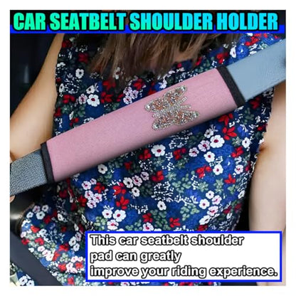 2PCS Bling Car Seat Belt Covers, Polyester Fiber Vehicle Seatbelt Cushion Pad Protector, Crystal Butterfly Safe Strap Cover Pad, Comfort Car Seat Belt Shoulder Pads Accessories, Universal Fit(Pink) - color: Pink