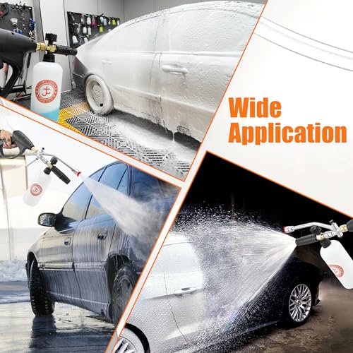 JOEJET Short Pressure Washer Gun with Foam Cannon Dual Connector Accessory, Car Wash Foam Gun with 1/4 Inch Quick Connector, 5 Pressure Washer Nozzle Tips, 1 Liter - size: 1 L