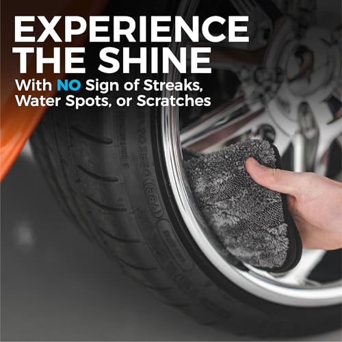 The Rag Company Gauntlet Car Drying Towel, Ultra-Absorbent 70/30 Blend Korean Microfiber, Dries Vehicles Faster Without Scratching, 900 GSM, 12x12 Inches, Ice Grey/Grey, 3-Pack - size: 12in x 12in