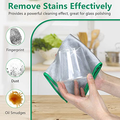 Glass Polishing Cloth Streak Free Miracle Cleaning Cloth Lint Free Microfiber Cleaning Rags for Glasses Kitchen Dish Mirrors Easy Clean, Pack of 6, 12" x 12" - color: Sliver, Pack of 6