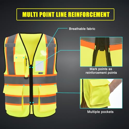 AYKRM Custom Logo Personalised Printed High Visibility Reflective 2 two tone work construction Safety Vest - color: Yellow, size: X-Large