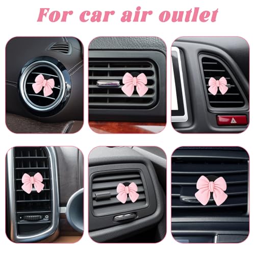 Tyqour 6pcs Pink Bow Car Vent Clips Air Freshener Vent Clip Cute Air Conditioning Outlet Clip Car Interior Decor Charm Accessories(3.2 cm, 3.4 cm)