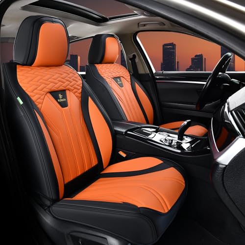 FLORICH Seat Covers for Cars, Waterproof Automotive Seat Covers, Leather Car Seat Covers 2 Pack, Universal Front Seat Cushion Protector for Most Cars Trucks SUV-Black&Orange - color: Black&Orange, size: FrontPair