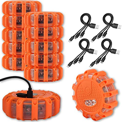 Ecoangel USB Rechargeable LED Road Flares Emergency Lights-Roadside Warning Car Safety Beacon Flashing Disc Flare Kit with Magnetic Base for Vehicles & Boat | 12 Beacon Disc Pack - color: 12