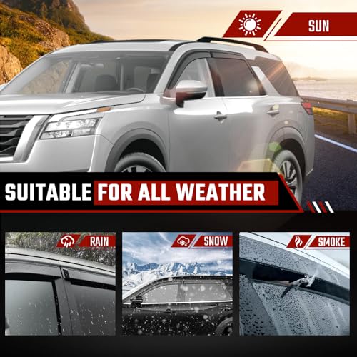 Tape-On Rain Guards Compatible with Nissan Pathfinder 2021-2024 Black Extra Durable Shatterproof Side Window Deflectors, Vent Window Visors, Wind Deflectors - 4 PCS - size: Fit for Nissan Pathfinder 2021-2024 Tape On