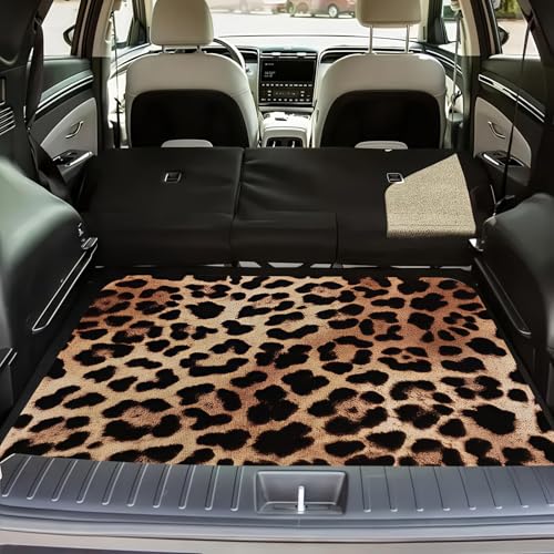 Universal Car Trunk Mat 29" x 39", Brown Leopard Print All Weather Trunk Protection Cargo Liner, Durable Cargo Mat Rear Trunk Liner, Stylish Vehicle Interior Accessories Suitable for Most Car Models - color: Leopard Print