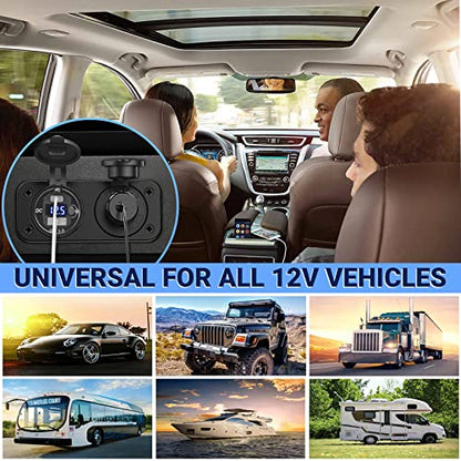 Cigarette Lighter Socket 12 Volt USB Outlet: PD 20W C and QC3.0 Car Port Aluminum Metal 12V Plug, 150W Charger Panel with Power Switch LED Voltmeter for Marine Boat RV Golf Cart - color: 2 in 1 - voltmeter