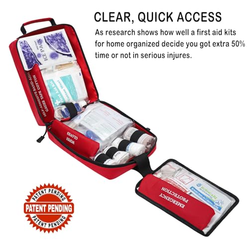 VRIEXSD 400 Piece Large First Aid Kit Premium Emergency Kits for Home, Office, Car, Outdoor, Hiking, Travel, Camping, Survival Medical First Aid Bag, Red