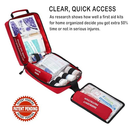 VRIEXSD 400 Piece Large First Aid Kit Premium Emergency Kits for Home, Office, Car, Outdoor, Hiking, Travel, Camping, Survival Medical First Aid Bag, Red
