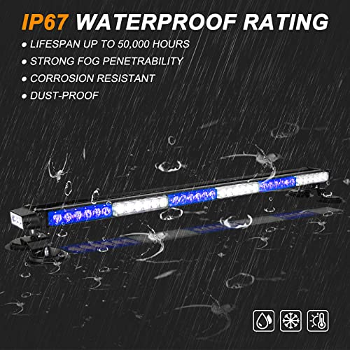 ASPL 38.5" 78 LED Strobe Light Bar Double Side Flashing High Intensity Emergency Warning Flash Strobe Light with Magnetic Base for Safety Construction Vehicles Tow Trucks Pickup (Blue/White) - color: Blue/White