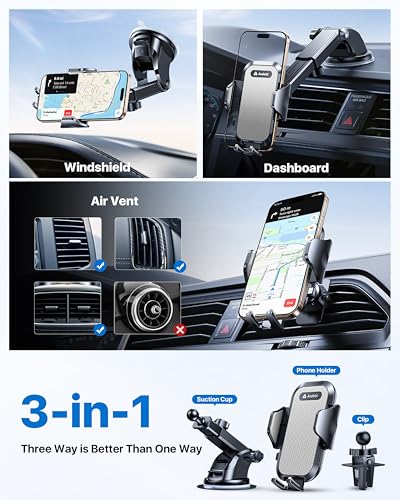 andobil Car Phone Holder Mount (Strong Suction&Bumpy Road Stable) Phone Holders for Your Car, Cell Phone Car Mount for Windshield Dash Vent Truck Cradle Stand for iPhone 17 16 15 14 Pro Max Grey - color: Grey