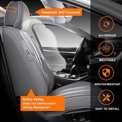 MINGBRON Front Car Seat Covers, Leather Car Seat Covers, Fit for Most Cars SUV and Most Sedan Grey - color: Grey 3, size: 2 Seat Covers (Front Only)