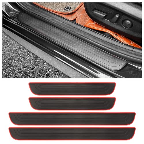 4PCS Car Door Sill Protector,Anti-Scratch Rubber Car Door Protector Edge Guards for Door Steps,Universal Waterproof Door Threshold Strips Exterior Accessories for Car Truck SU (Black+Red, Width 2.36") - color: Black+Red, size: Width 2.36"