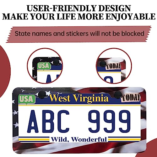 Patriotic American Flag License Plate Frame Holder - 2 Pack Universal Aluminum Matte Stripe US Flag Gloss Car Plate Frame Covers with 2 Holes and Free Screws Fasteners Caps - color: Matte American flag Narrow side A