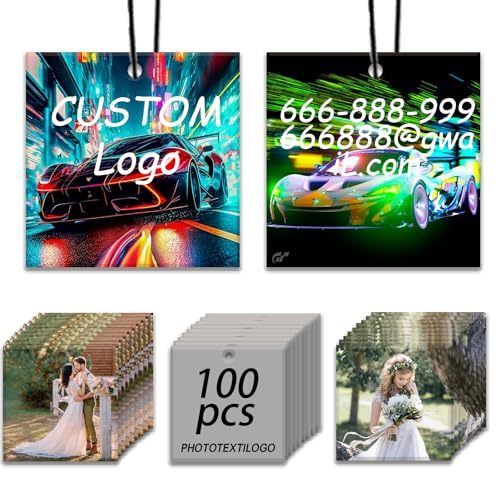 100Pcs Bulk Custom Logo Car Air Freshener, Wholesale Personalized Double Sided Car Air Fresheners, Printed Commercial Logo/Photo with Scented Air Freshener(100 Square) - color: 100 Pcs - Square