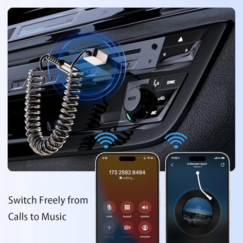 GLOBELEC Aux to Bluetooth 5.3 Adapter,USB-3.5mm Aux Audio Adapter Receiver with Built-in Mic for Hands-Free Calls,Plug and Play Bluetooth Receiver,Compatible with Car Speaker and Home Audio - size: T03
