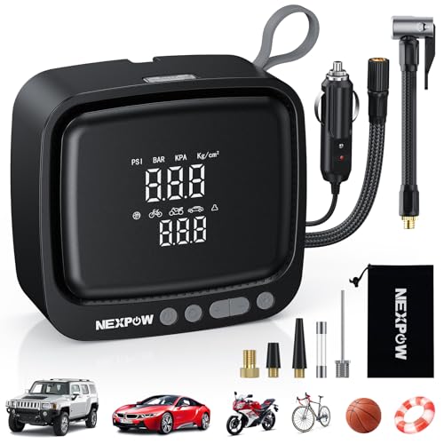 Tire Inflator Portable Air Compressor, NEXPOW 150PSI 12V DC Air Pump with Dual Digital Pressure Gauge & Auto Shut-Off, Air Compressor Portable with LED Light for Car, Motorcycle, Bicycle, Ball, Gray - color: Gray, size: Corded 150 PSI