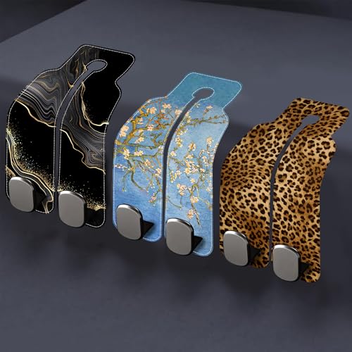 Car Headrest Purse Hanger Black and White Checkered 1 Pack Bag Purse Holder for Car Premium Leather Double Metal Hook for Handbags, Grocery Bags and Phones - color: Black and White Checkered