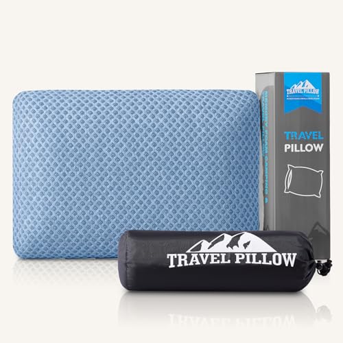 Travel Pillow Memory Foam Pillows, Camping Pillow-Compressible Medium Firm, Breathable Cover, Ideal Backpacking Hiking, Bed Pillows, Airplane and Car (Blue, L) - color: Blue, size: L-23.6*15.7in