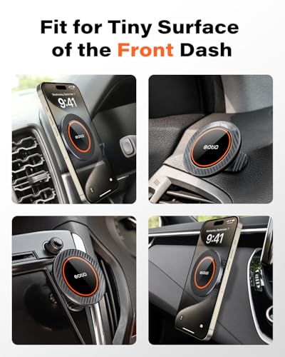 OQTIQ for MagSafe Car Mount - 17 N54 Magnets, 360° Rotation Magnetic Phone Holder for Dashboard, Compact & Space-Saving, Compatible with iPhone 17/16/15/14/13/12 - color: Orange-MagSafe