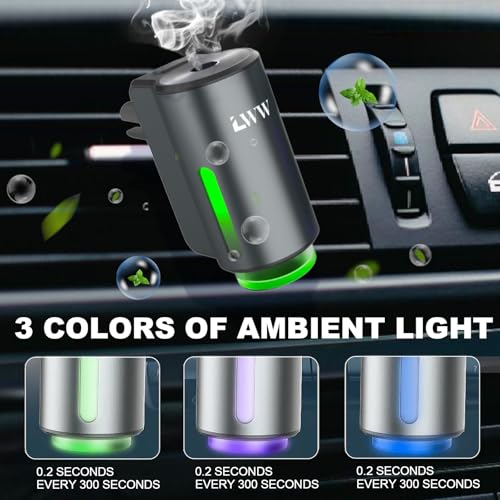 LWW Smart Car Air Freshener - 3 Levels Strength with Ventilation Clip, Rechargeable Car Fragrance Atomizer - with 8 10ml Bottles of Fragrance, Long Lasting Oil Diffuser (Gray) - color: Grey