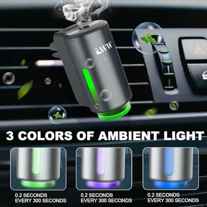 LWW Smart Car Air Freshener - 3 Levels Strength with Ventilation Clip, Rechargeable Car Fragrance Atomizer - with 8 10ml Bottles of Fragrance, Long Lasting Oil Diffuser (Gray) - color: Grey