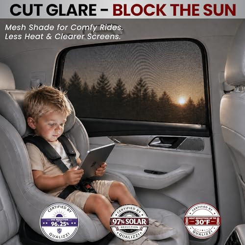 XL/Car Side Window Shades for SUV (9 Sizes/2 Pack). Breathable Stretchy Mesh for Sun, Heat & Privacy Protection, Blocks 96% UVA, Baby/Camping Bug Windows Screens Full Covers | Qualizzi® - size: X-Large (Pack of 2)