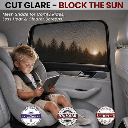 L/Car Window Shades for Baby (2 Pack) for Side Windows, Breathable Full-Coverage Mesh, Privacy, Sun & Heat Protection, Bug Screen, Car Camping, 97% UV Real Protection Tested – Qualizzi® - size: L