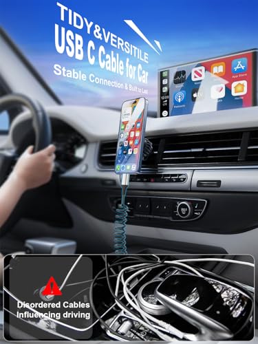 Coiled USB C to USB C Cable 3FT, 2 Pack Retractable USB C Cable for Car, Type C Fast Charging Cable Compatible with iPhone 17/16/15, Samsung Galaxy S25 S24 S23, Pixel 10 9 - style: USB-C