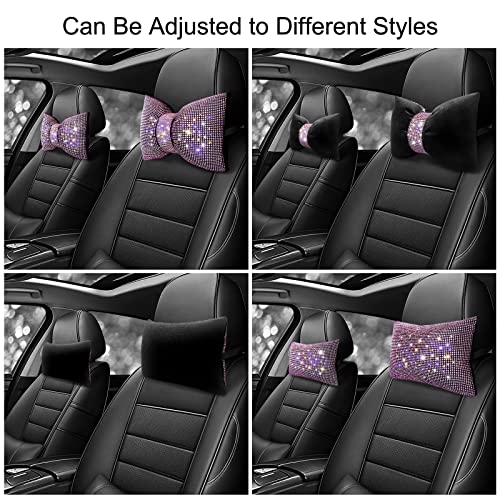 surpassme 2PCS Rhinestone Car Headrest Neck Pillow for Driving with Bling Bling Crystal Bow Pillow Car Accessories for Women (Pink) - color: 2 Pink Pillows