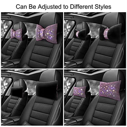 surpassme 2PCS Rhinestone Car Headrest Neck Pillow for Driving with Bling Bling Crystal Bow Pillow Car Accessories for Women (Pink) - color: 2 Pink Pillows