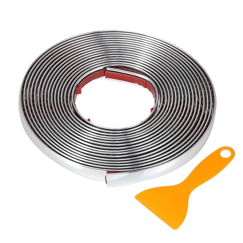 Window Trim Strip Kit 1/2" 12mm Width 16Ft 5m Universal for Exterior Car Bumper Door Body Self Adhesive Scratch-Proof Decorative Sticker Plastic Gloss Silver Tone - color: Silver Tone, size: 12mm