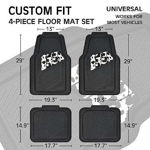 CAR PASS Heavy Duty Rubber Floor Mats Cow Print Car Mats 4-Piece Car Mat Set - Universal Waterproof Floor Mats for Car SUV Truck, Durable All-Weather Mats - color: Cow Print