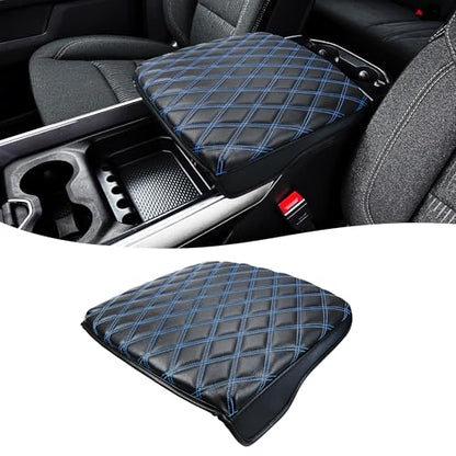 Center Console Cover for Dodge Ram 1500 2019-2026, Bucket Seat, Vinyl Leather Interior Accessories, Car Armrest Cushion Pad, Anti-Scratch, Black-Blue Stitch - color: black-blue stitch