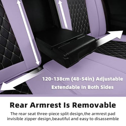 Car Seat Covers Full Set, Super Luxurious Heavy Universal Duty Waterproof Leather Automotive Vehicle Cover for Cars SUV Pick-up Truck, Non-Slip Seat Purple Car Accessories (Full Set/Light purple) - color: Full Set/Light purple