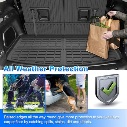 Floor Mats for Jeep Grand Cherokee L (6-Seater Without 2nd Row Center Console) 2021-2025 2026, All Weather Cargo Liner & Door Sill Guards for Grand Cherokee L Accessories, Car Accessories - size: 2)Jeep Grand Cherokee L【21-26】Full set