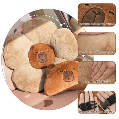LYFJMUS 4 Pack Plush Capybara Car Headrest Pillow and Lumbar Support Pillow Kawaii Plushies Capybara Stuffed Headrest Cute Car Decor for Car Driving - style: Style A