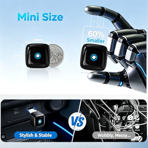 Mini Wireless CarPlay Adapter for iPhone/Android Auto, 2-in-1 Wired to Wireless Car Dongle, One-Click Switch, 5s Auto Reconnect, 5.8GHz WiFi+Bluetooth5.4, Compatible with iOS10+/Android10+，Black